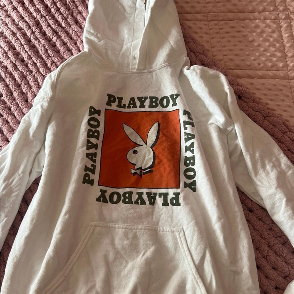 PLAYBOY White and Orange Graphic Hoodie